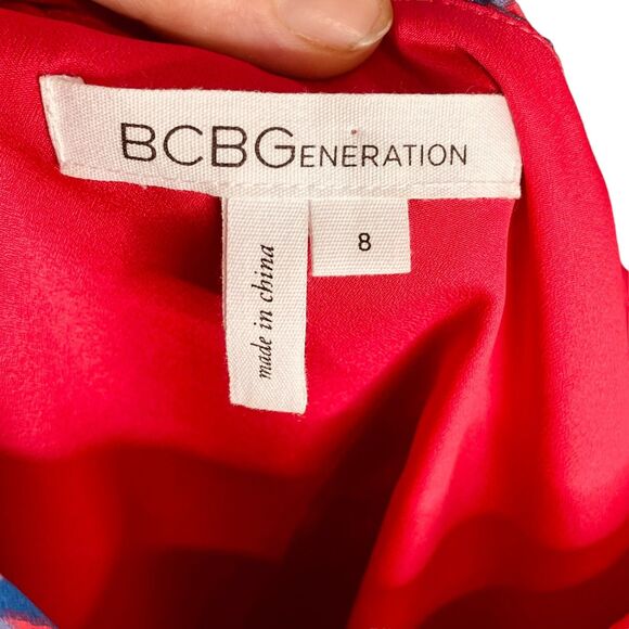 BCBGeneration | Raspberry Abstract One-Shoulder Cocktail Dress Size 8 | EUC - Picture 5 of 13